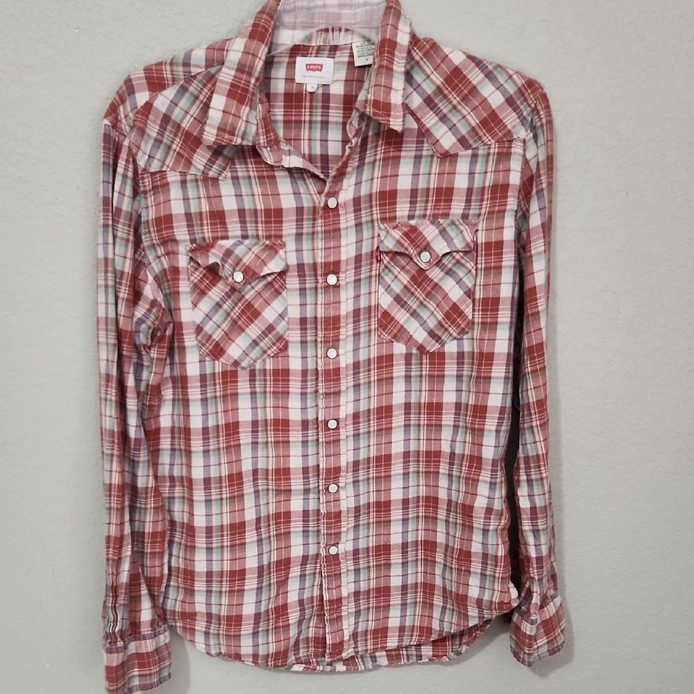 Levi's Red and White Plaid Flannel Shirt